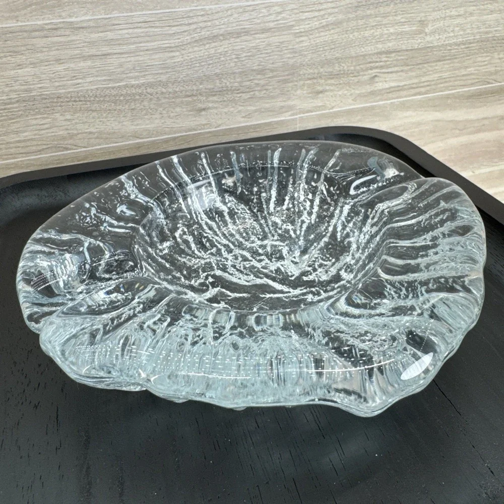 Blenko Ice Bark Ashtray/Bowl Clear Textured Glass Footed Vintage MCM 7